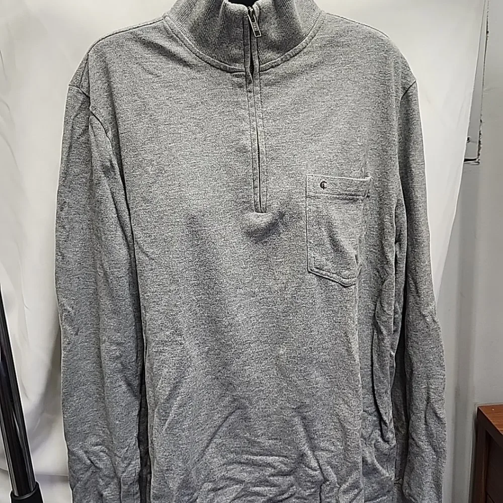 Criquet Sweater Gray Organic Cotton 1/4 Quarter Zip Shirt Collared Long Men M